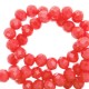 Faceted glass beads 4x3mm disc Vermilion red-pearl shine coating